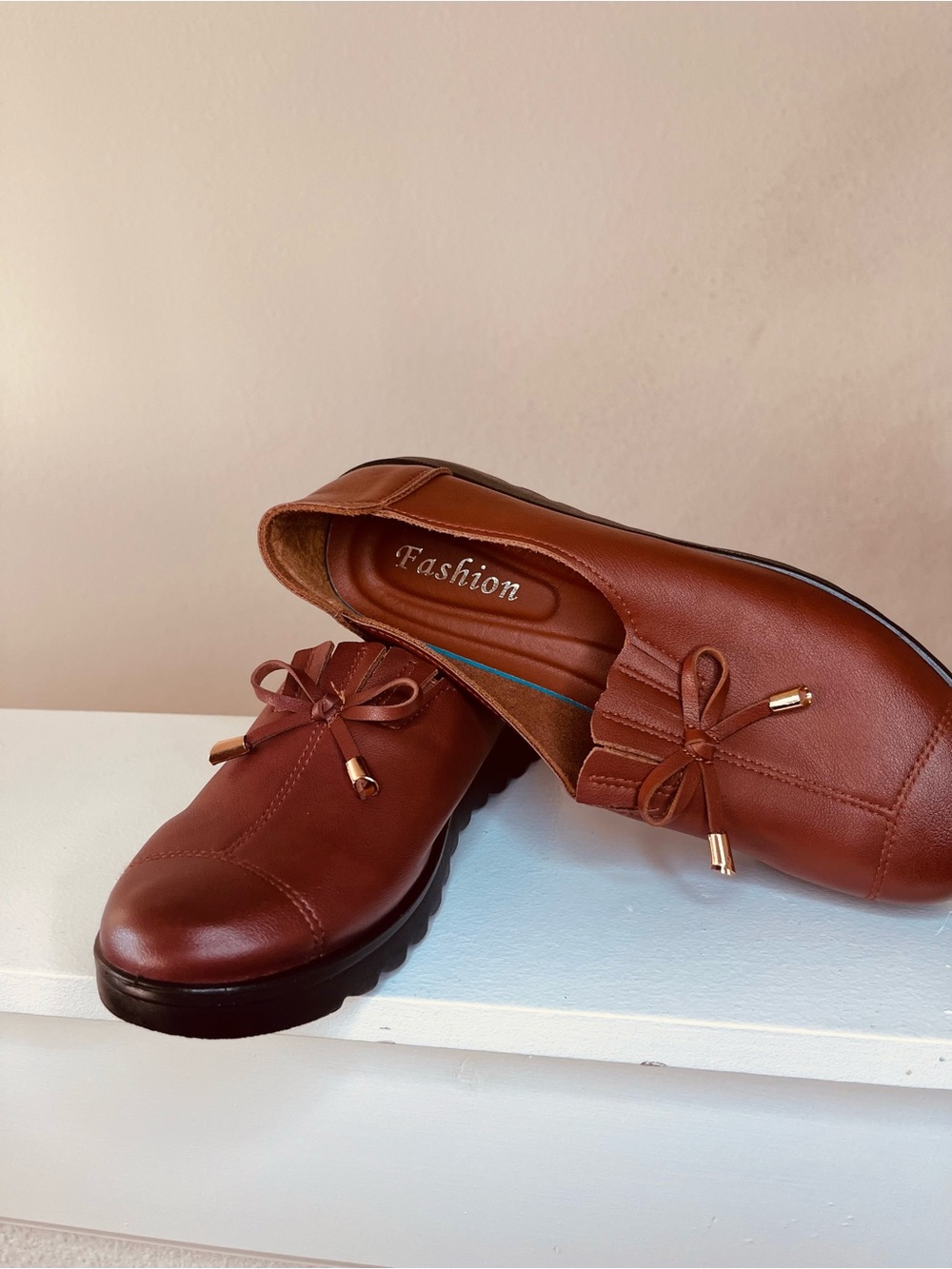 Women's Brown Slip-On Loafers with Bow Detail Size 7